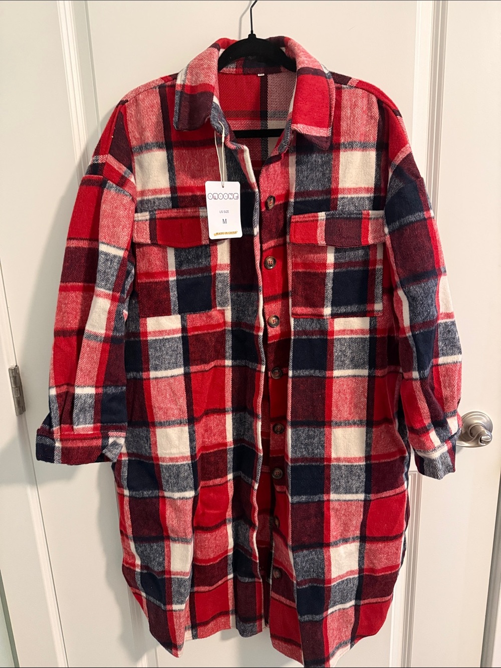 Omoone Red & Black Plaid Trench Jacket